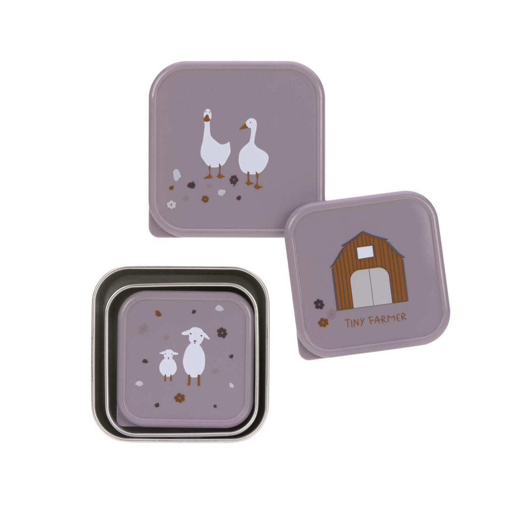 Lassig - Snackbox Stainless Steel - Tiny Farmer - Lilac-3 Pack
