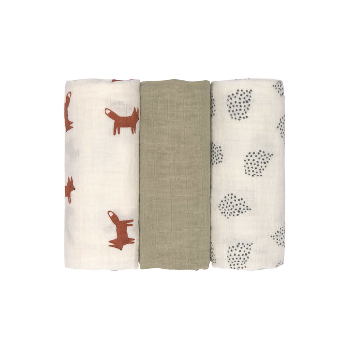 Lassig - Swaddle Blanket -Little Forest - Fox- 3 Pack
