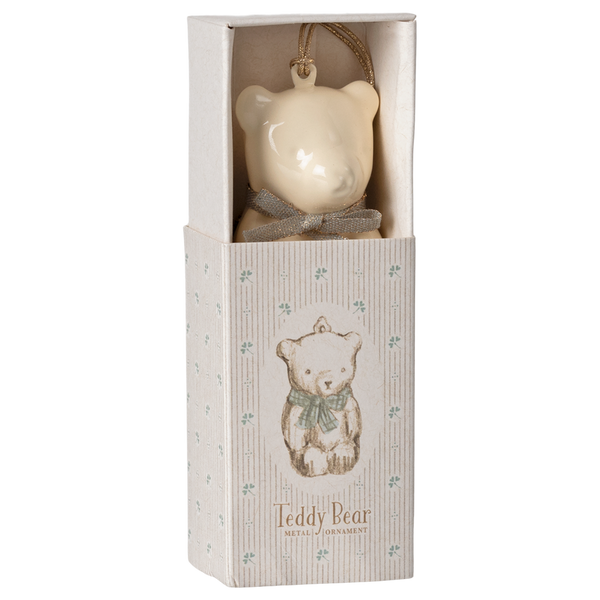 Maileg – Metal Christmas Ornament – Teddy Bear Off White/Blue