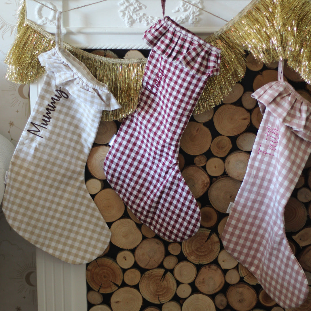 Mabel & Fox - Personalised Red Gingham Stocking - Embroidered
