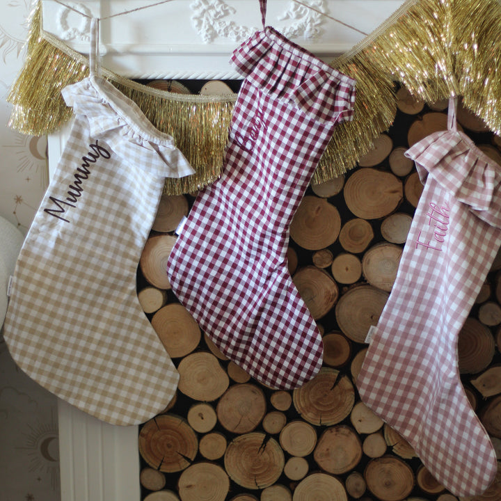 Mabel & Fox - Personalised Red Gingham Stocking - Embroidered