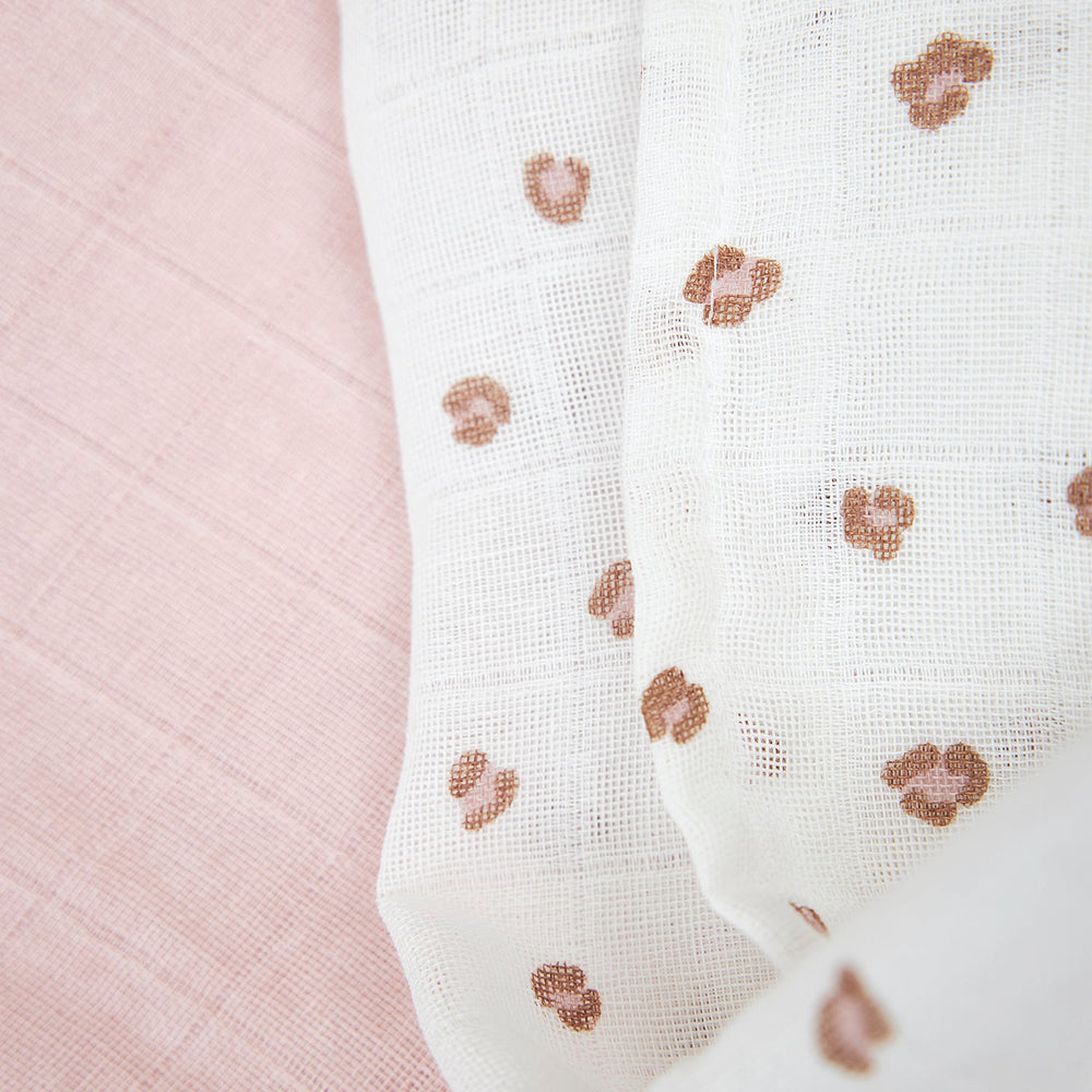 Meyco - Muslin Cloths - Soft Pink Mini Panther (2 Pack) - Mabel & Fox