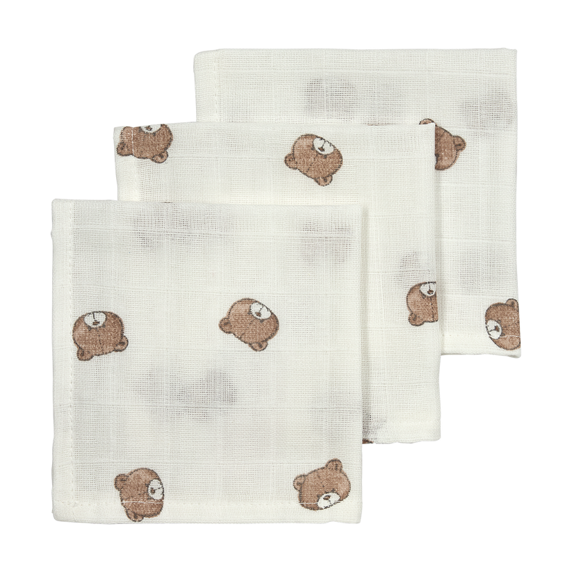 Meyco – Muslin Cloths 30x30cm (3 Pack) – Bear Multicolor