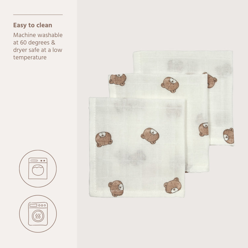 Meyco – Muslin Cloths 30x30cm (3 Pack) – Bear Multicolor