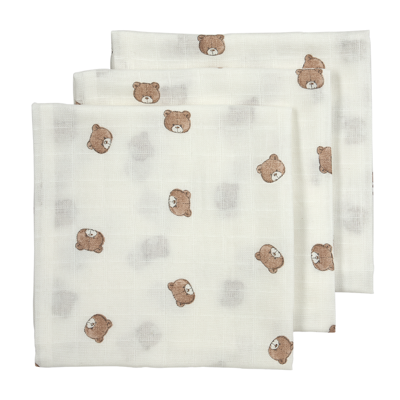 Meyco – Muslin Cloths 70x70cm (3 Pack) – Bear Multicolor
