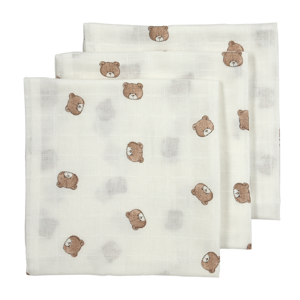 Meyco – Muslin Cloths 70x70cm (3 Pack) – Bear Multicolor