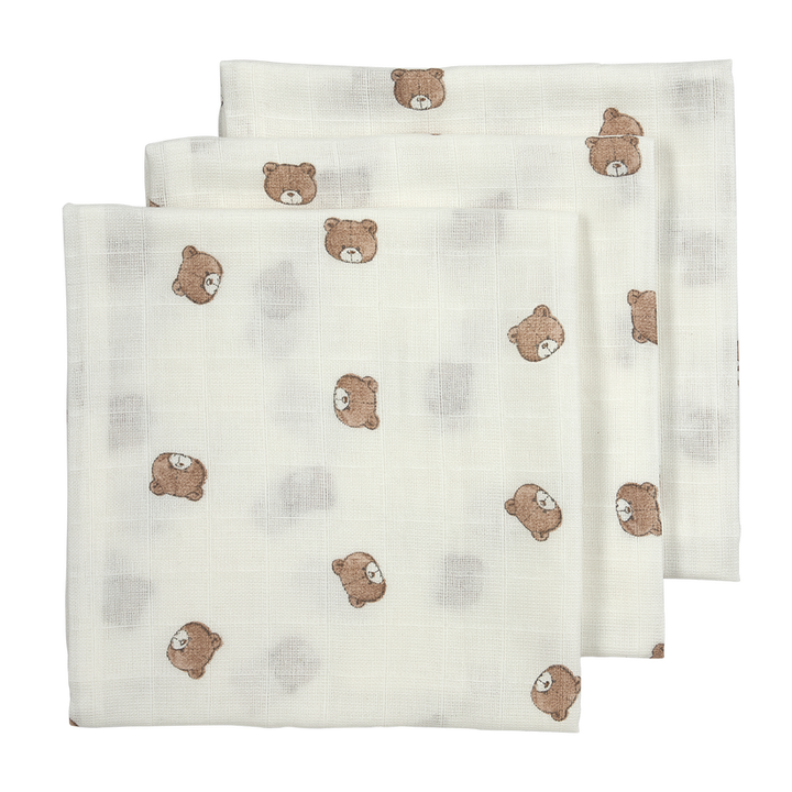 Meyco – Muslin Cloths 70x70cm (3 Pack) – Bear Multicolor
