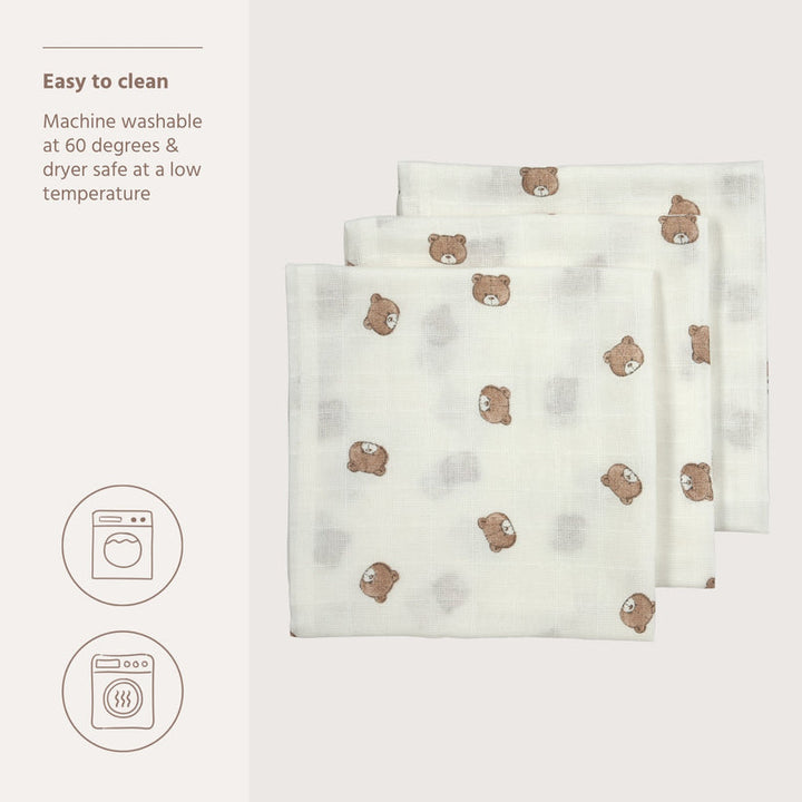 Meyco – Muslin Cloths 70x70cm (3 Pack) – Bear Multicolor