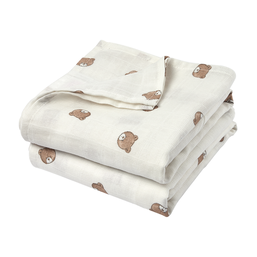 Meyco – Muslin Cloths 120x120cm (2 Pack) – Bear Multicolor