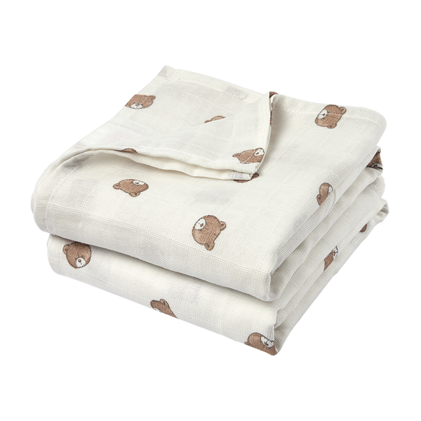 Meyco – Muslin Cloths 120x120cm (2 Pack) – Bear Multicolor