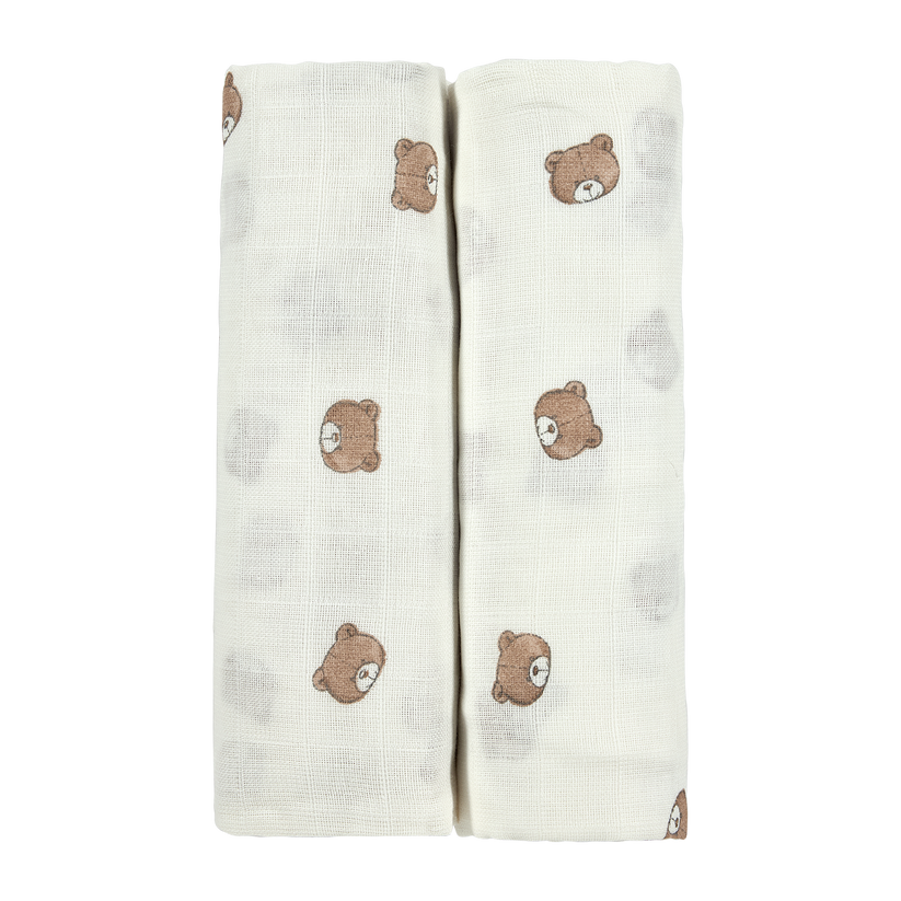 Meyco – Muslin Cloths 120x120cm (2 Pack) – Bear Multicolor