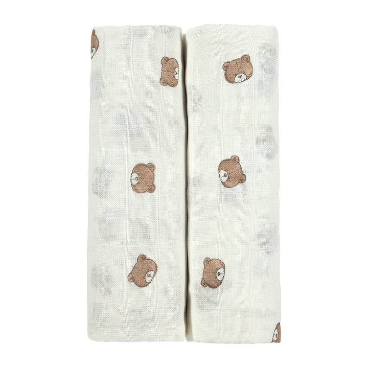 Meyco – Muslin Cloths 120x120cm (2 Pack) – Bear Multicolor