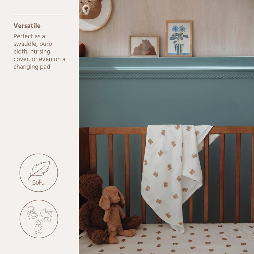 Meyco – Muslin Cloths 120x120cm (2 Pack) – Bear Multicolor