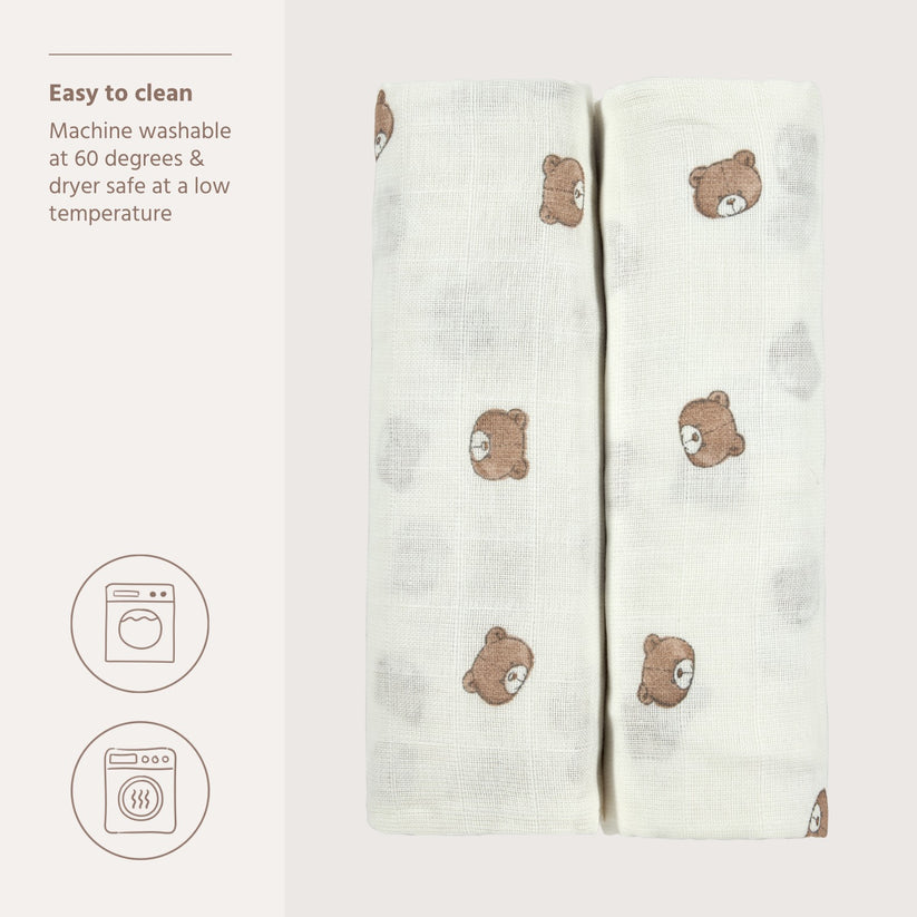 Meyco – Muslin Cloths 120x120cm (2 Pack) – Bear Multicolor