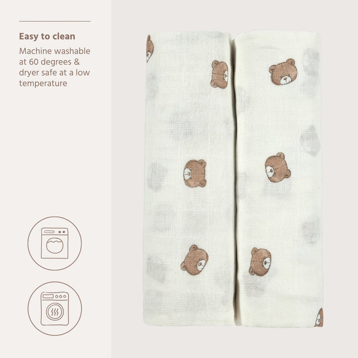 Meyco – Muslin Cloths 120x120cm (2 Pack) – Bear Multicolor