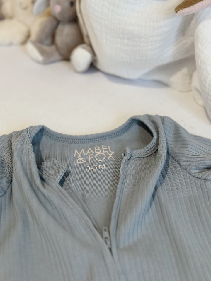 Mabel & Fox - Ribbed Cotton Sleepsuit - Cool Blue