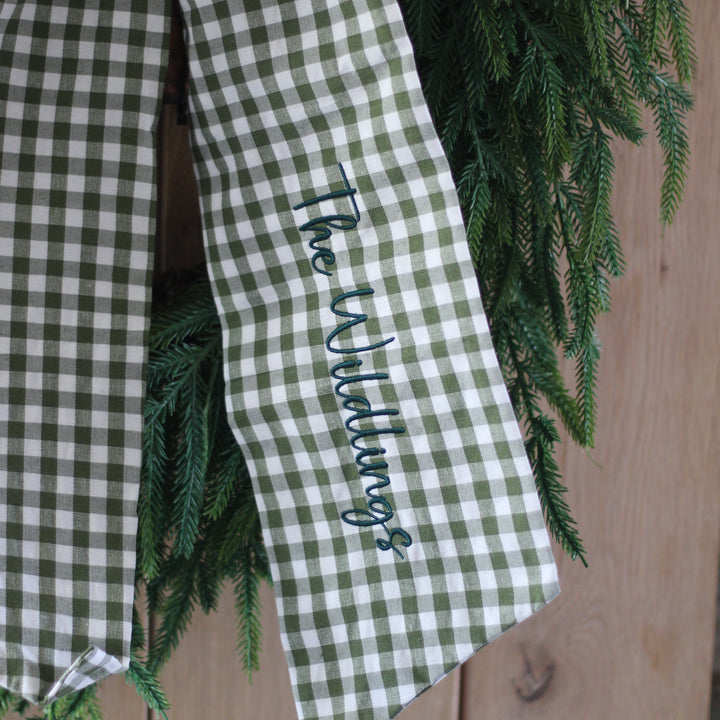 Mabel & Fox - Personalised Green Gingham Bow - Embroidered