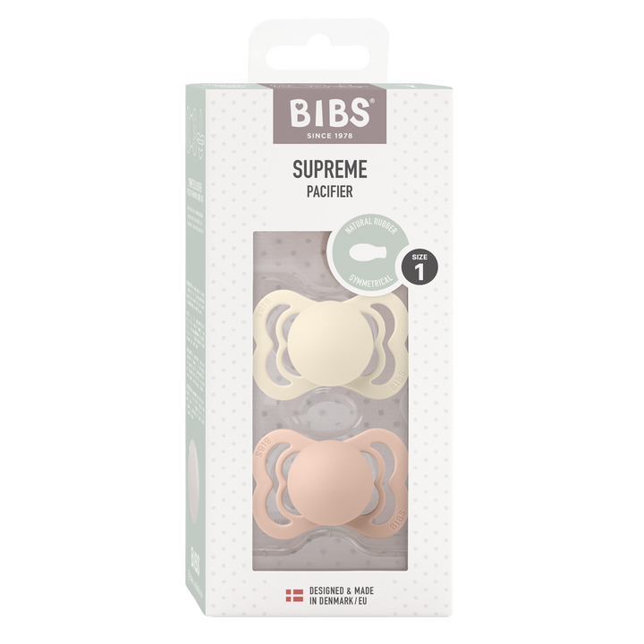 Bibs - Supreme Pacifier Natural Rubber - Symmetrical Nipple - Ivory / Blush