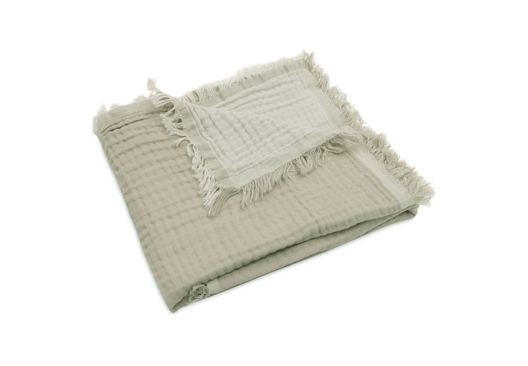 Jollein - Cradle Blanket - Fringe - Moonstone - Olive Green/Ivory