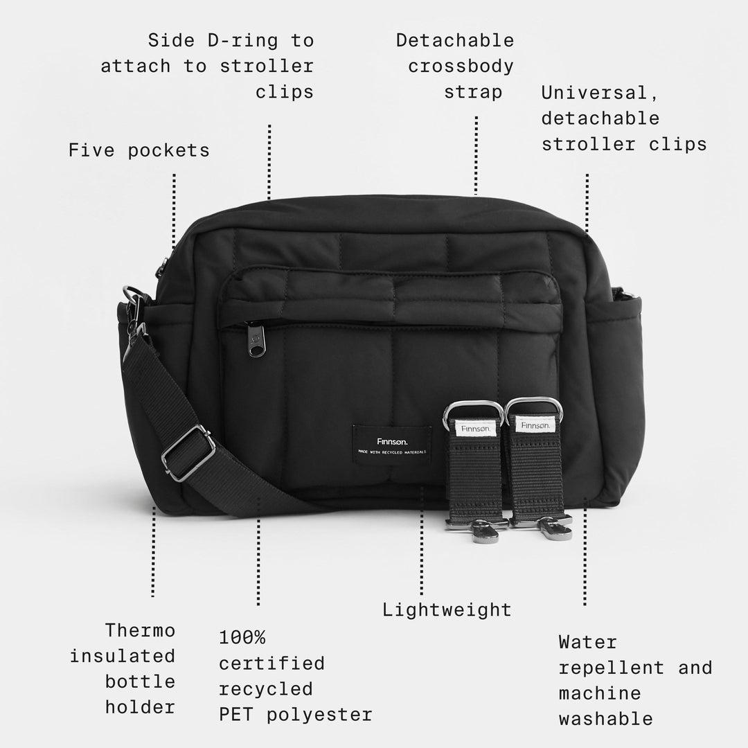 Finnson - FREYA Eco Oversized Stroller Organiser with Stroller Clips - Taupe - Mabel & Fox