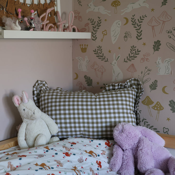 Mabel & Fox - Gingham Ruffle Cushion Cover - Olive Green
