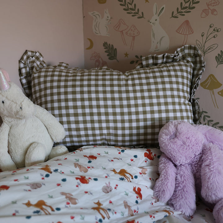 Mabel & Fox - Gingham Ruffle Cushion Cover - Olive Green
