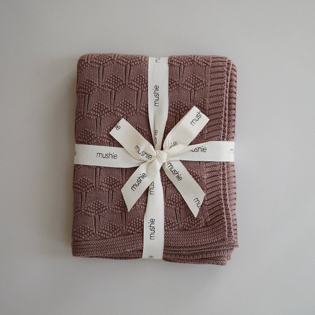 Mushie - Knitted Baby Blanket - Honeycomb Desert Rose