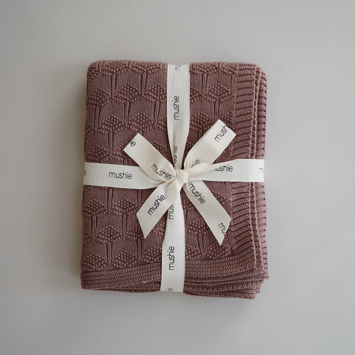 Mushie - Knitted Baby Blanket - Honeycomb Desert Rose