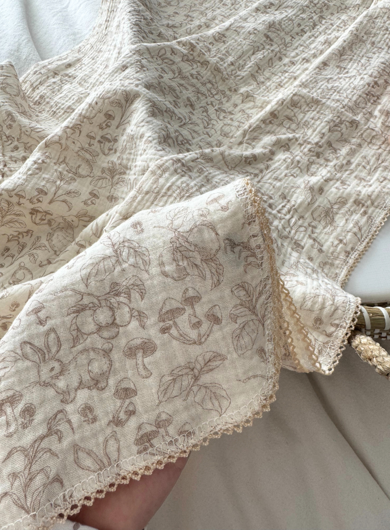 Mabel & Fox - Baby Muslin Cotton Blanket - Woodland Bunnies