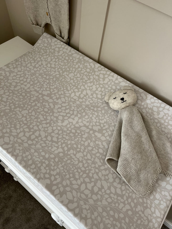Mabel & Fox - Wedge Baby Changing Mat - Greige Leaves