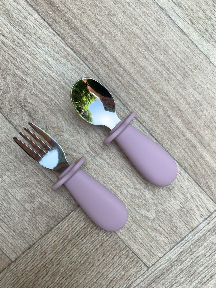 Mabel & Fox - Silicone Tableware - Toddler Metal Cutlery Set - Mauve