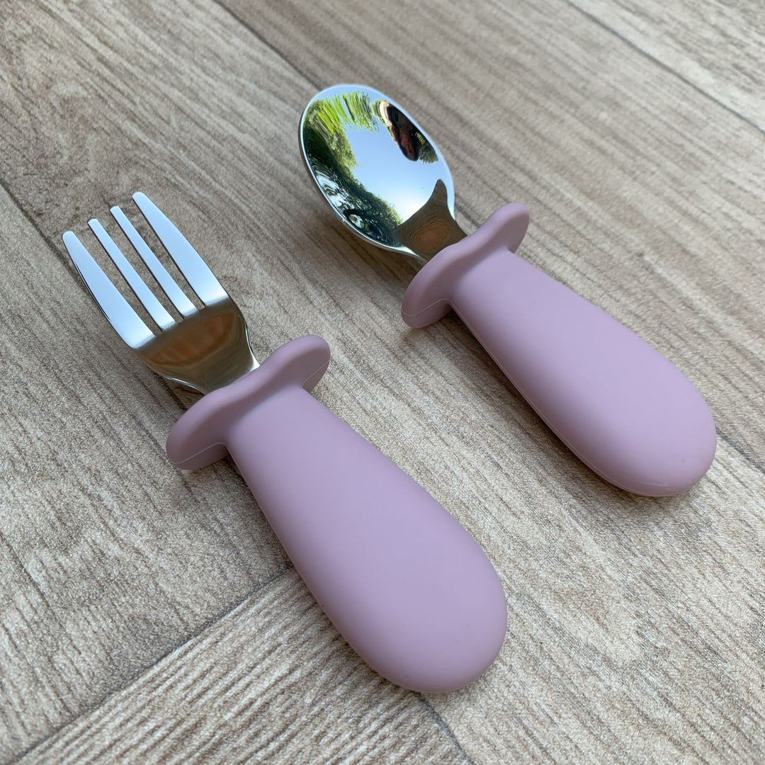 Mabel & Fox - Silicone Tableware - Toddler Metal Cutlery Set - Mauve