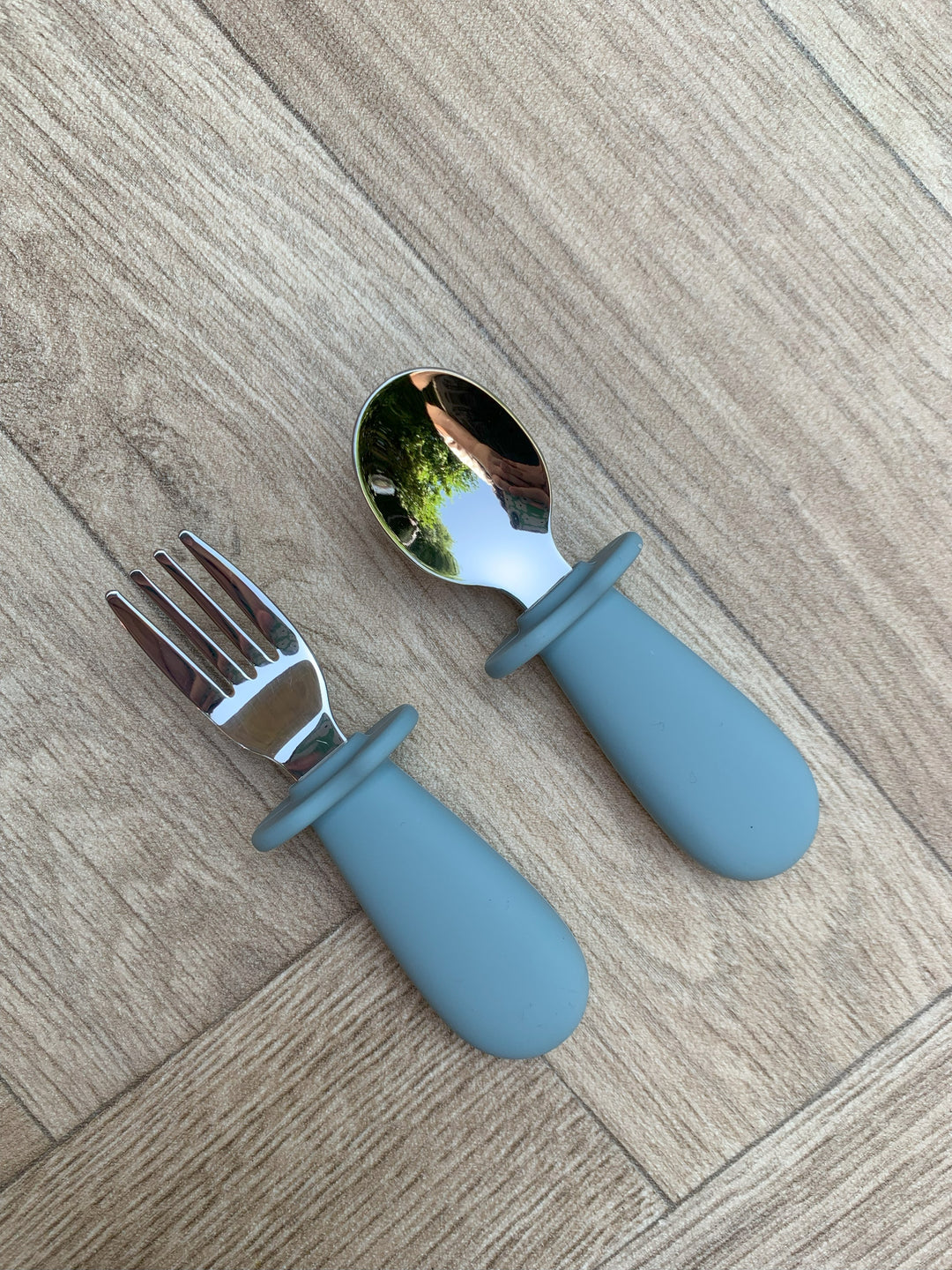 Mabel & Fox - Silicone Tableware - Toddler Metal Cutlery Set - Ether Blue