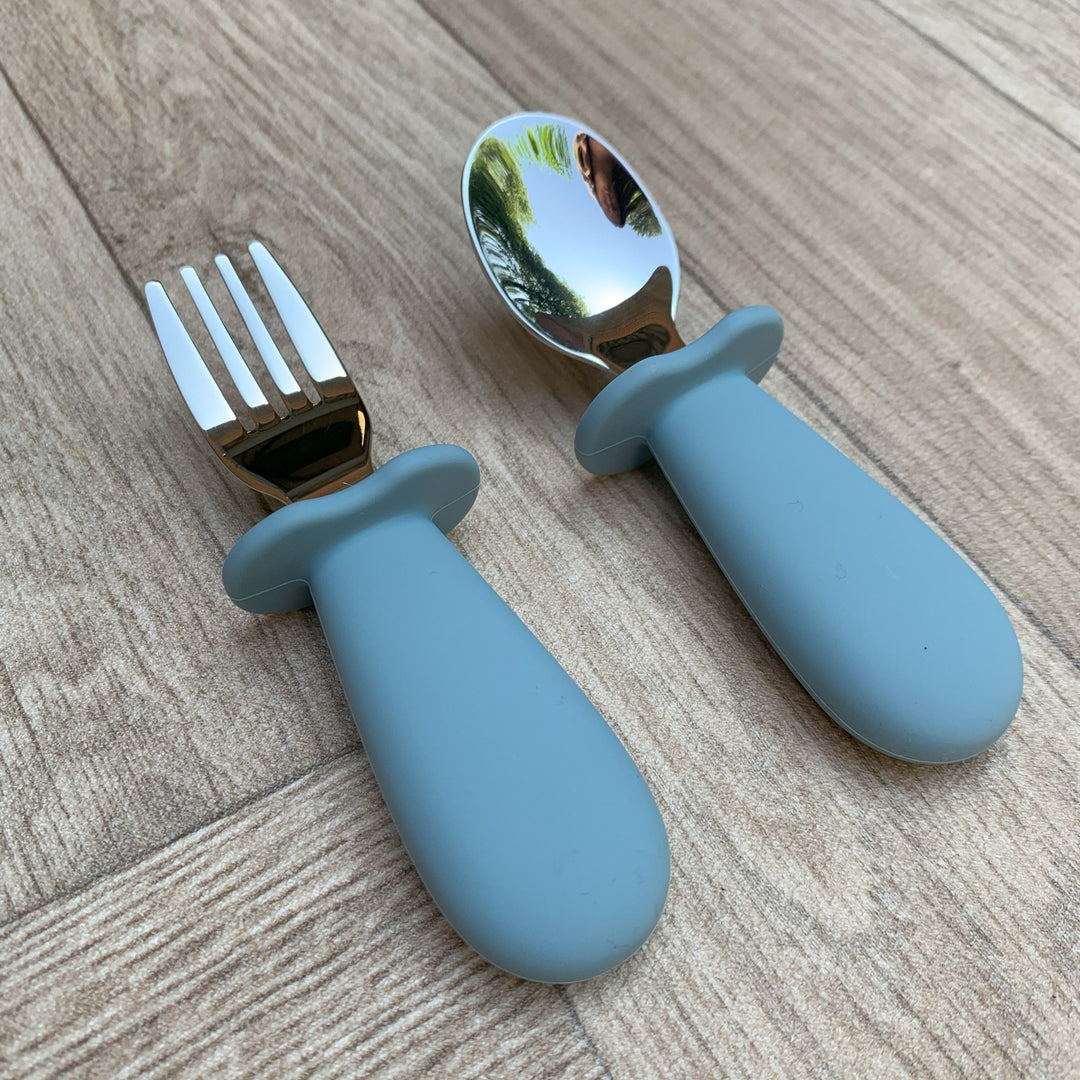 Mabel & Fox - Silicone Tableware - Toddler Metal Cutlery Set - Ether Blue