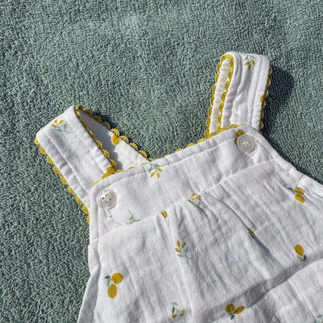 Mabel & Fox - Muslin Fabric Romper and Hat - Lemons