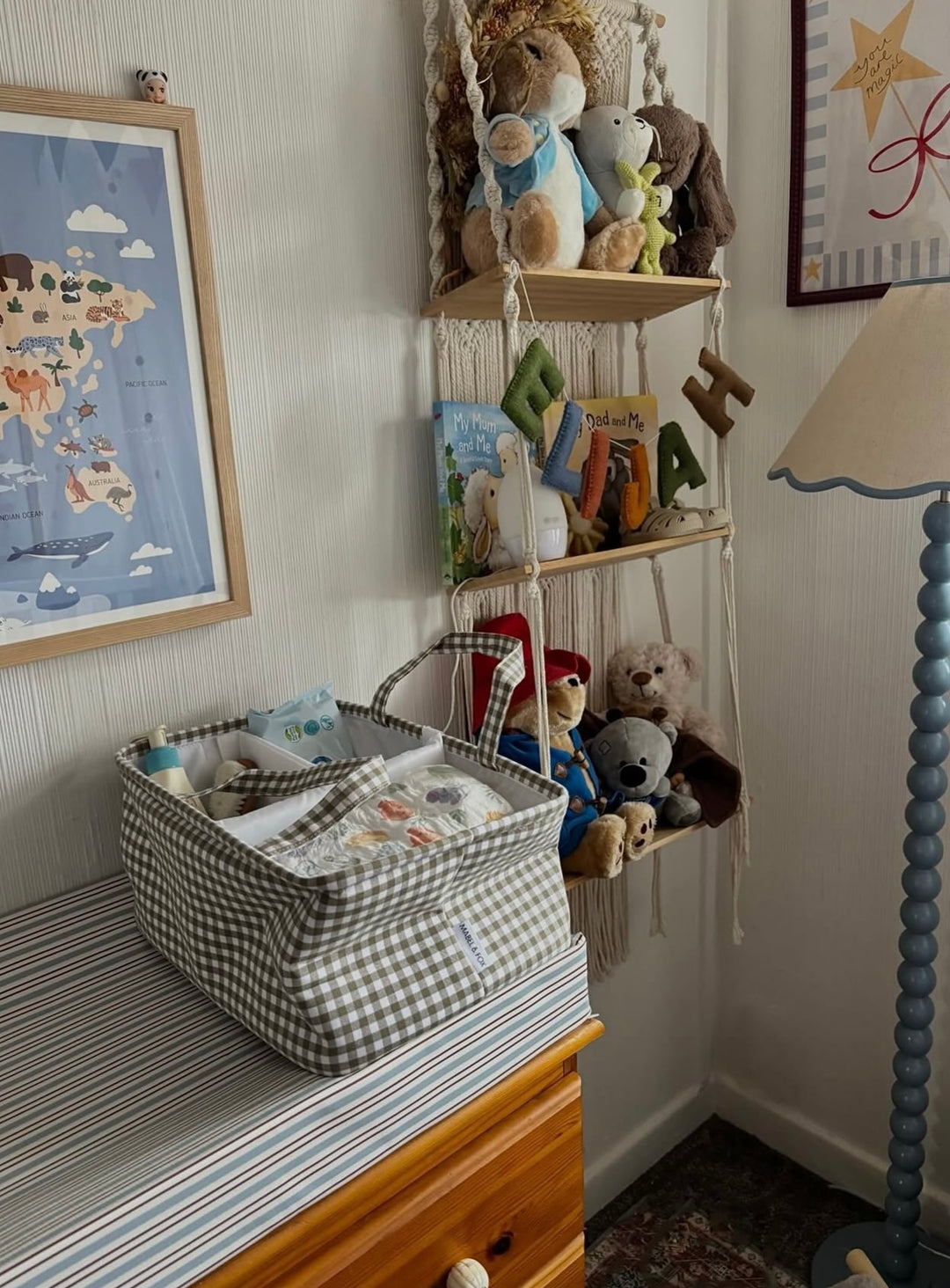Mabel & Fox - Gingham Nappy Caddy - Green