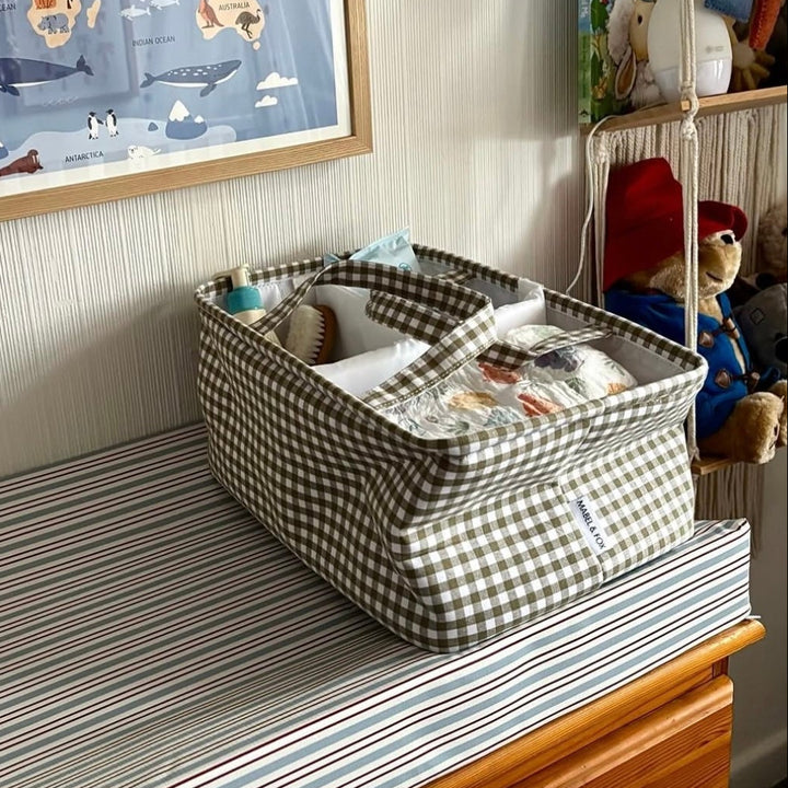 Mabel & Fox - Gingham Nappy Caddy - Green