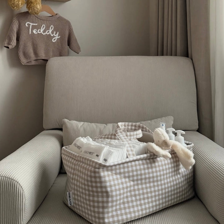 Mabel & Fox - Gingham Nappy Caddy - Beige