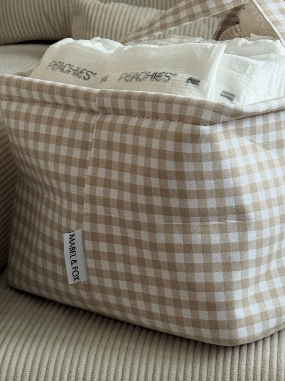 Mabel & Fox - Gingham Nappy Caddy - Beige