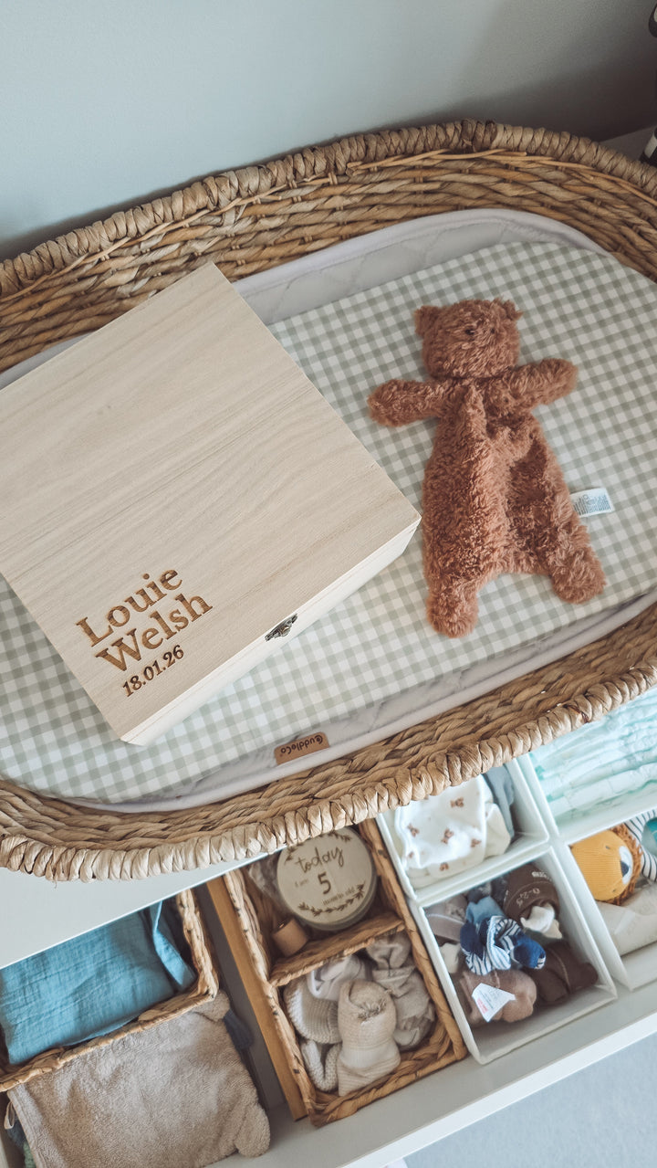 Mabel & Fox - Personalised Wooden Memory Box - Timeless Serif