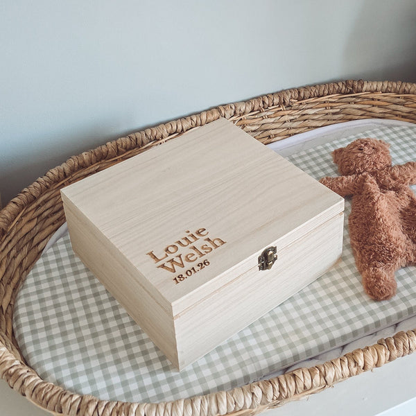 Mabel & Fox - Personalised Wooden Memory Box - Timeless Serif