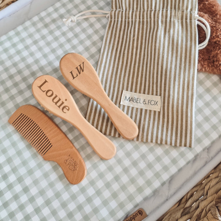 Mabel & Fox - Personalised Wooden Brush Set - Timeless Serif