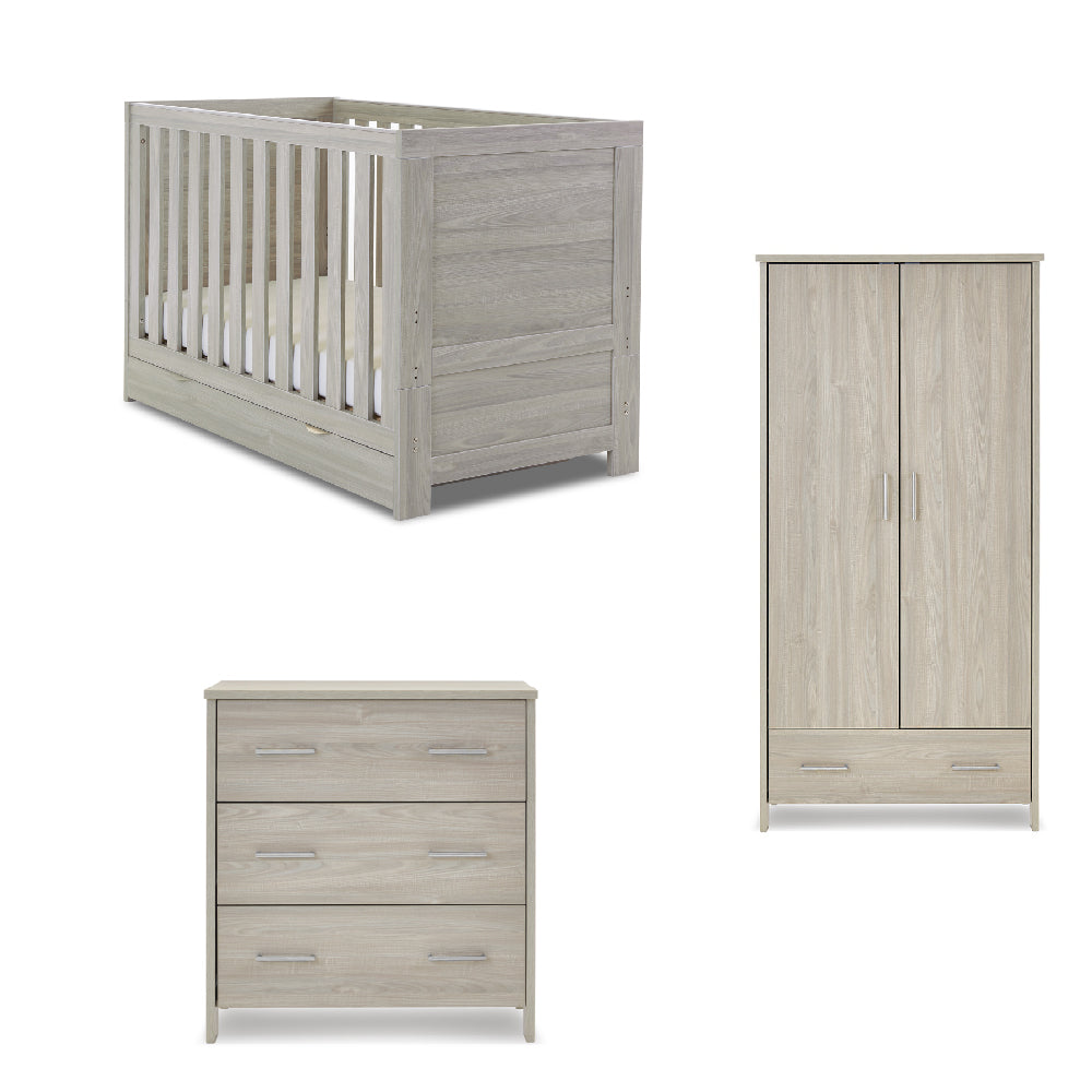 OBaby - Nika 3 Piece Room Set & Underdrawer - Grey Wash