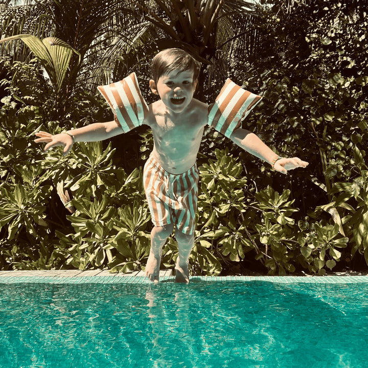 Swim Essentials - Arm Bands - Mustard White Stripes - 2-6 Years