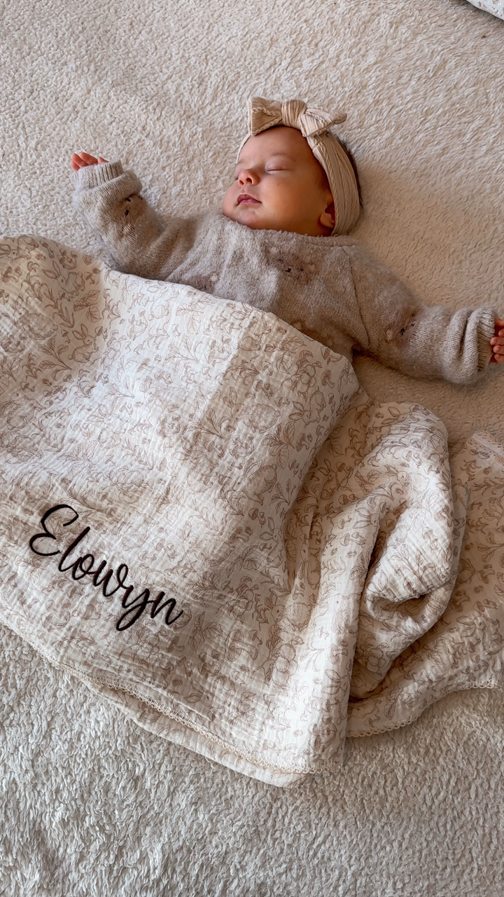 Mabel & Fox - Personalised Baby Muslin Cotton Blanket - Woodland Bunnies - Mabel & Fox