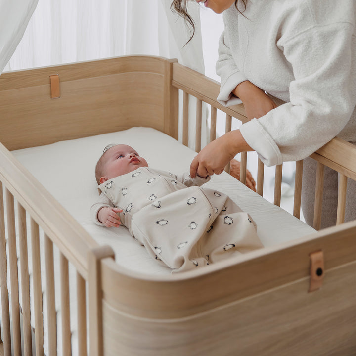 Meyco - Cocoon Sleeping Bag - Soft Sand Penguin (70cm) - Mabel & Fox