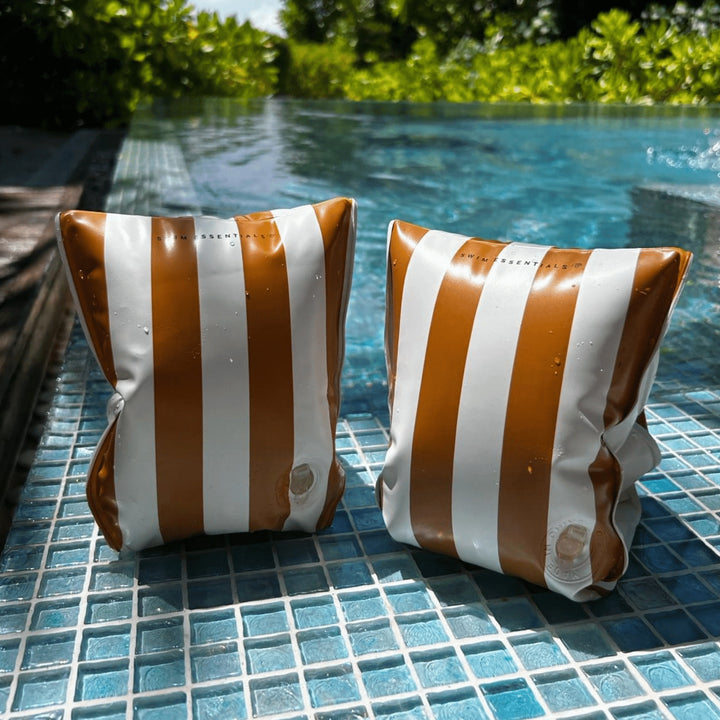 Swim Essentials - Arm Bands - Mustard White Stripes - 2-6 Years