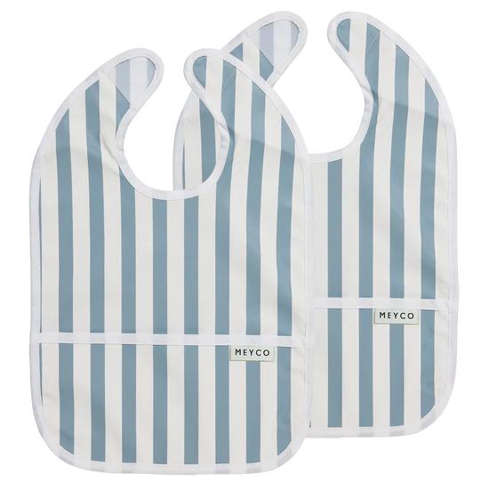 Meyco - Bib With Collection Tray - Fat Stripe Jeans Blue - Mabel & Fox