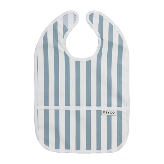 Meyco - Bib With Collection Tray - Fat Stripe Jeans Blue - Mabel & Fox
