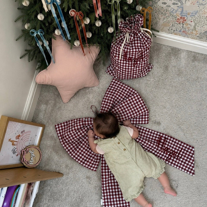 Mabel & Fox - Personalised Red Gingham Bow - Embroidered